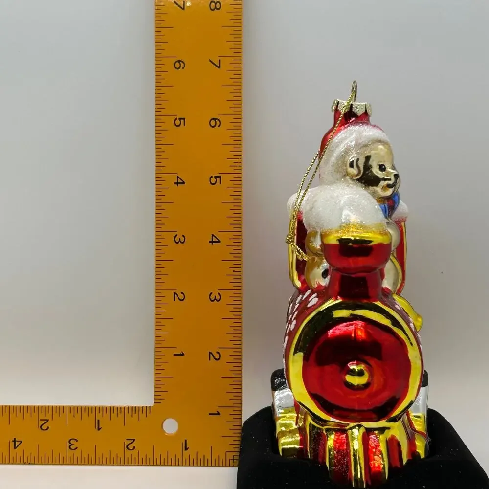 Glass Ornament Bear Train Far East Brokers 5.5